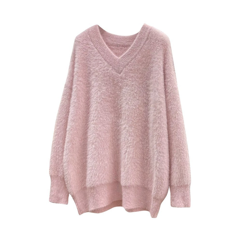 New Gentle Soft Glutinous Sweater Women's V-neck Imitated Mink