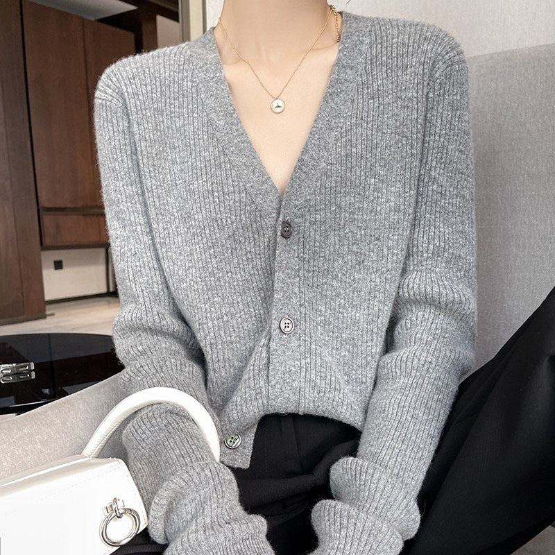 New V-neck Thick Knitted Cardigan Jacket Women