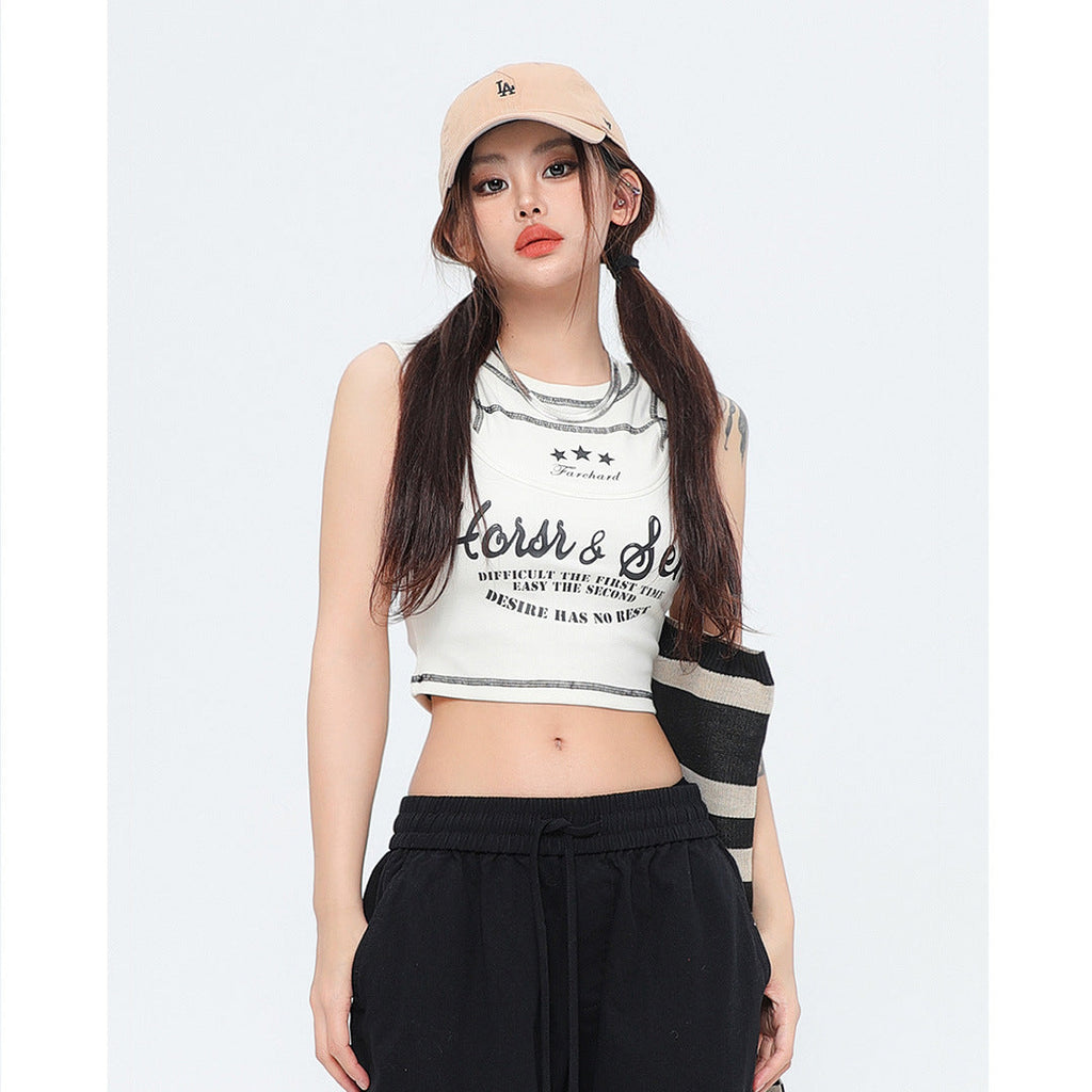 Women's Letter Halter Short Sleeveless T-shirt