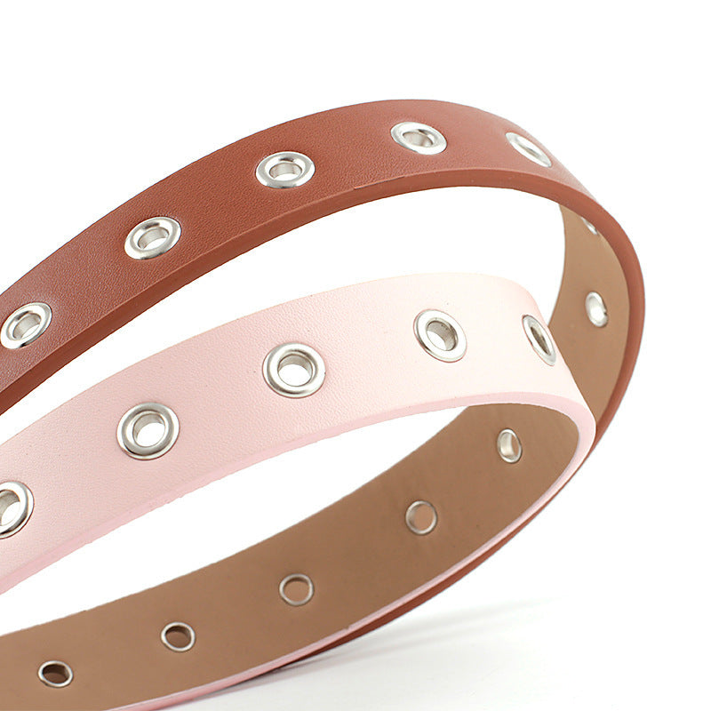 Hollow Eyelet Belt, Ladies Fashion Round Buckle Decoration