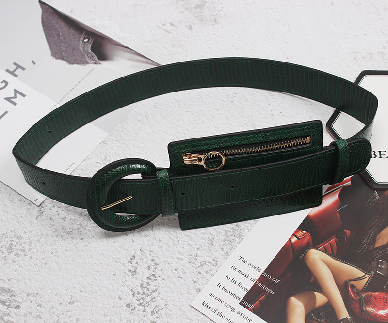 Fashion Stitching Zipper Small Leather Waist Seal