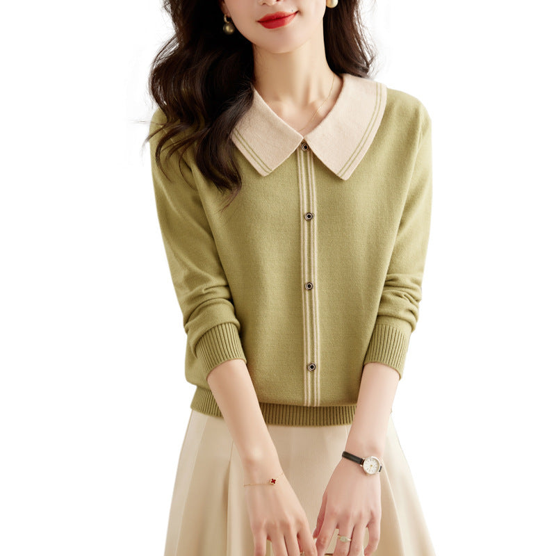 Women's Fashion Color Contrast Slimming Sweater