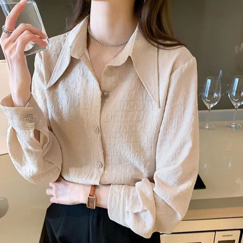 Pointed Collar Shirt Chiffon Design Loose Bandage Dress White Base Shirt