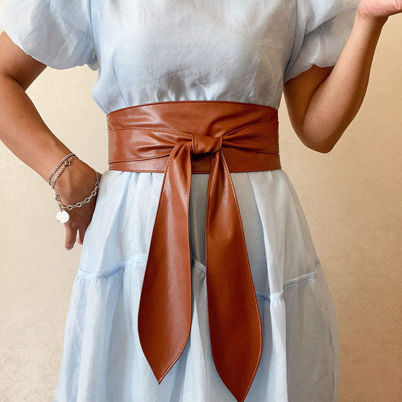 PU Wide Belt Coat Decoration Bandage Waist Seal With Dress