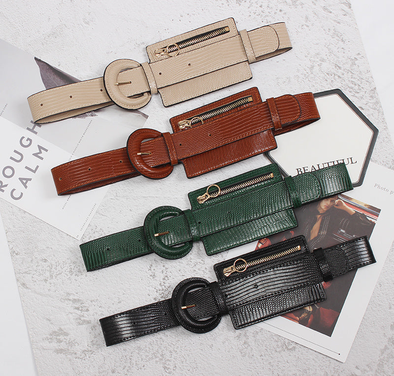 Fashion Stitching Zipper Small Leather Waist Seal