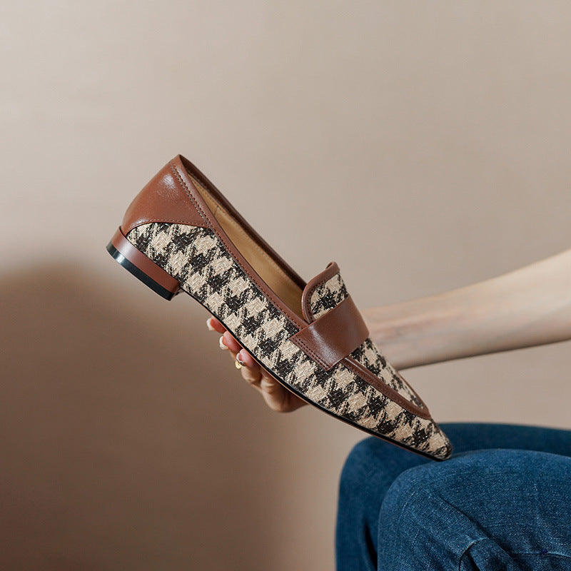 Women's Cowhide Plaid Flat Shoes