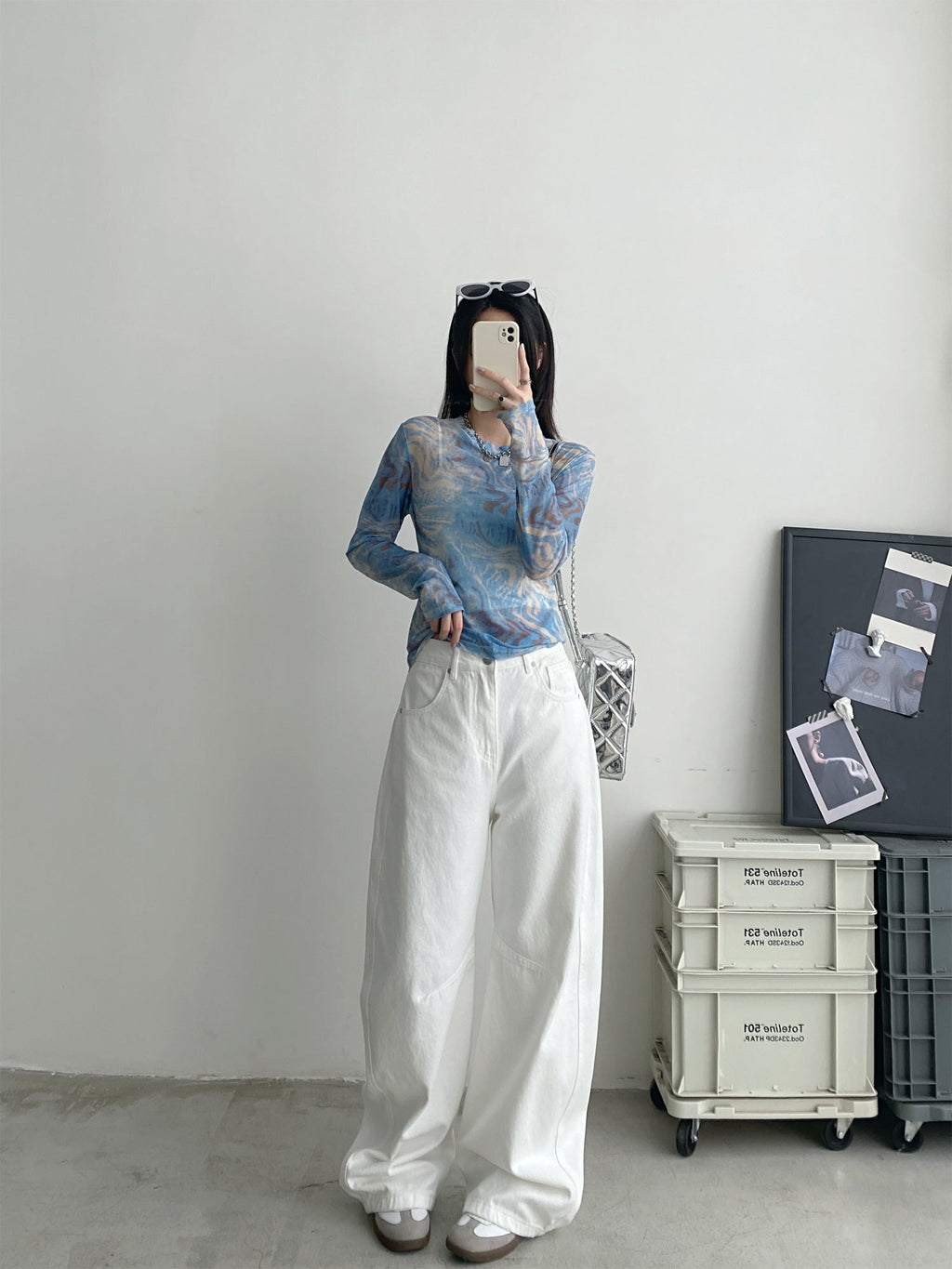 Retro Straight White Jeans Women's Loose Wide-leg Pants