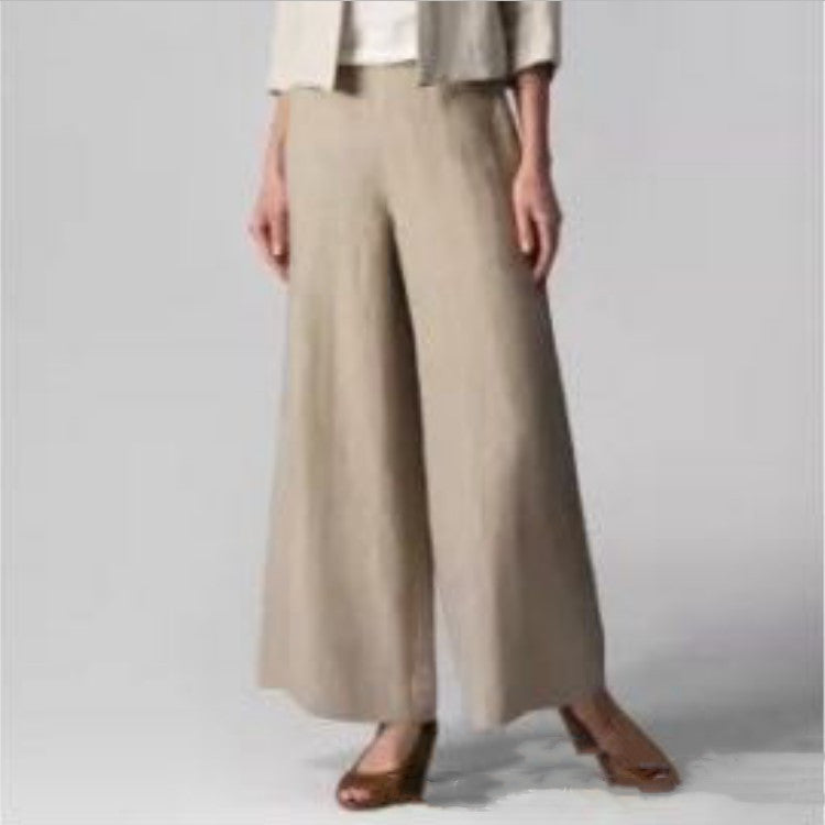 Loose Casual Women's Elastic Waist Flared Pocket Wide Leg Trousers