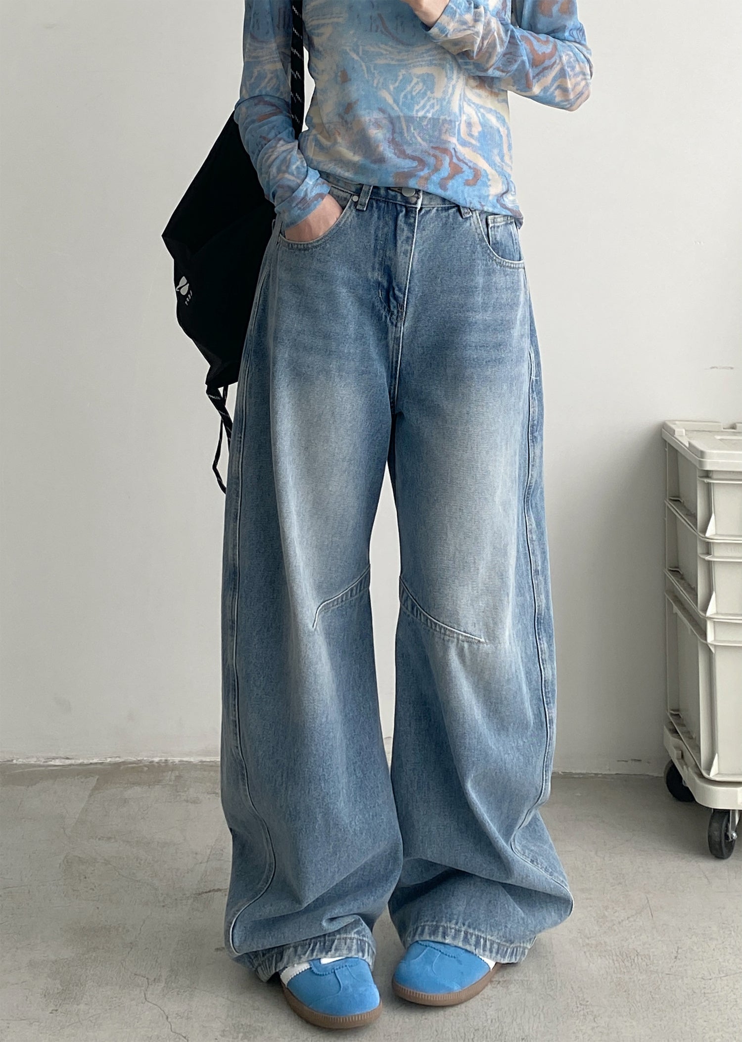 Retro Straight White Jeans Women's Loose Wide-leg Pants