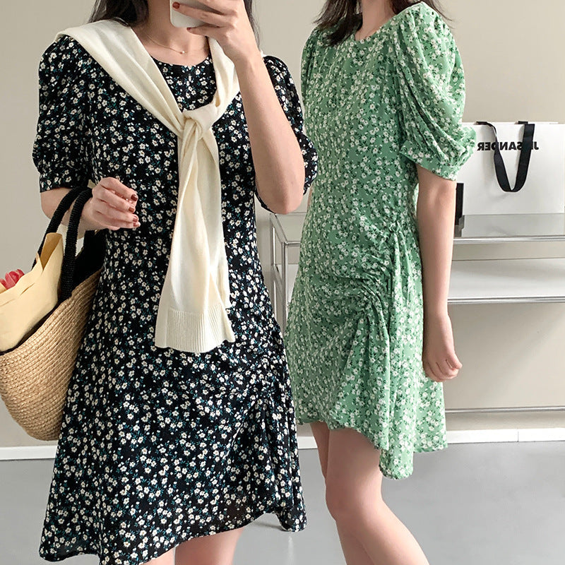 SummerFloral Round Neck Short Sleeve Dress