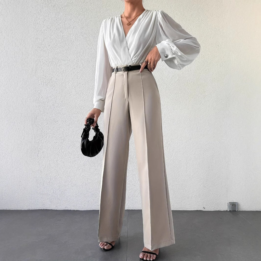 2025 New Fashion Temperament High Waist Slimming And Straight Casual Trousers Side Pocket French Commuter Business Trousers