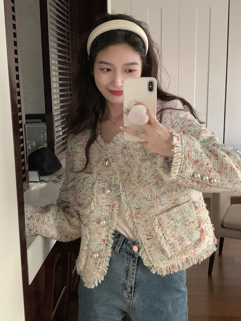 Women's Tweed Knitting Tassel Coat