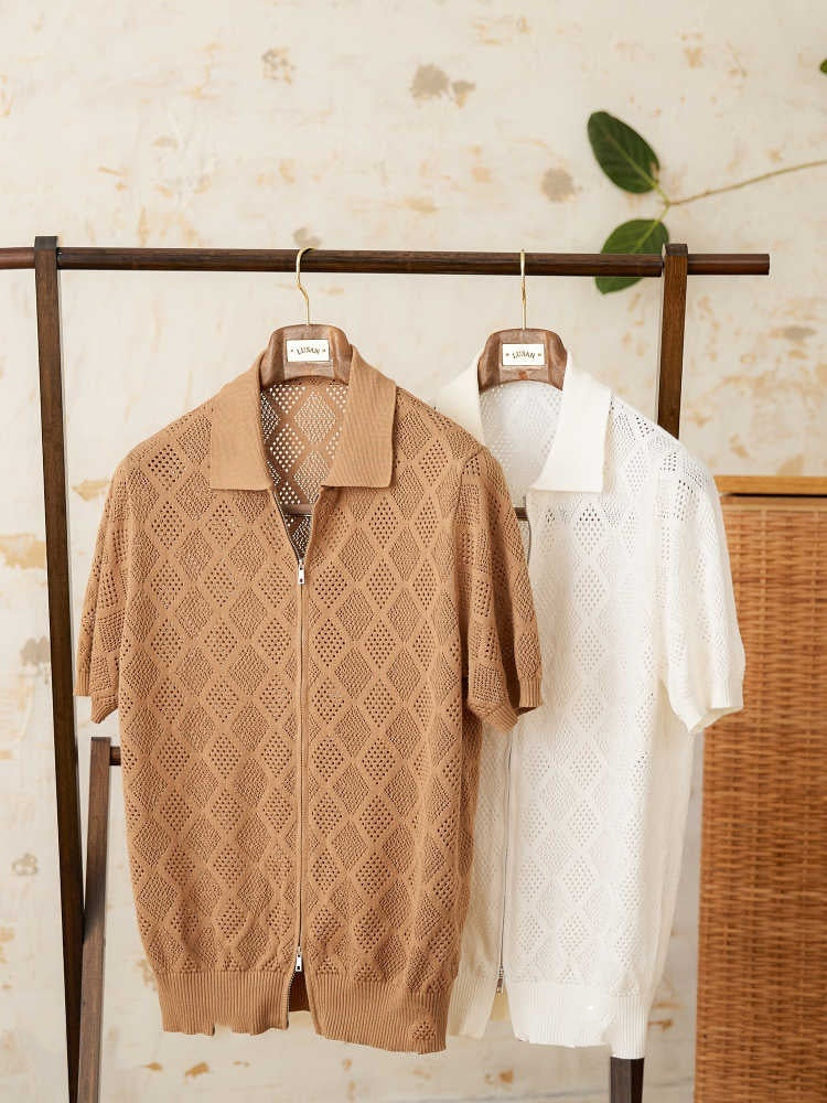 Cotton Zipper Hollow Short Sleeve Lapel Cardigan Casual Top