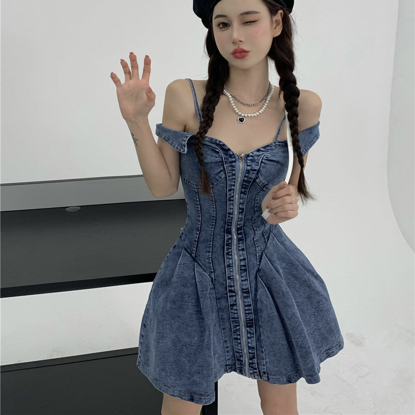Women's Fashion Slim And Thin Waist-hugging Suspenders Denim Dress