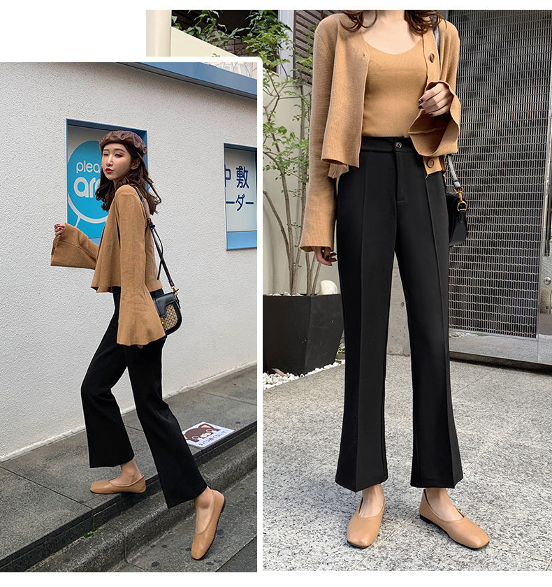 Women's Autumn New Black High Waist Wide Leg Pants