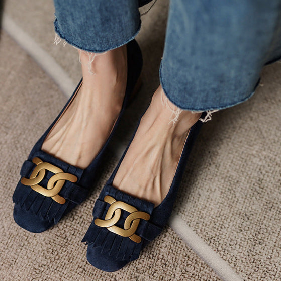 Metal Buckle Tassel Shoes Women