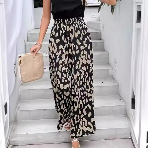 Women's Printed Casual Elastic Loose Straight-leg Pants