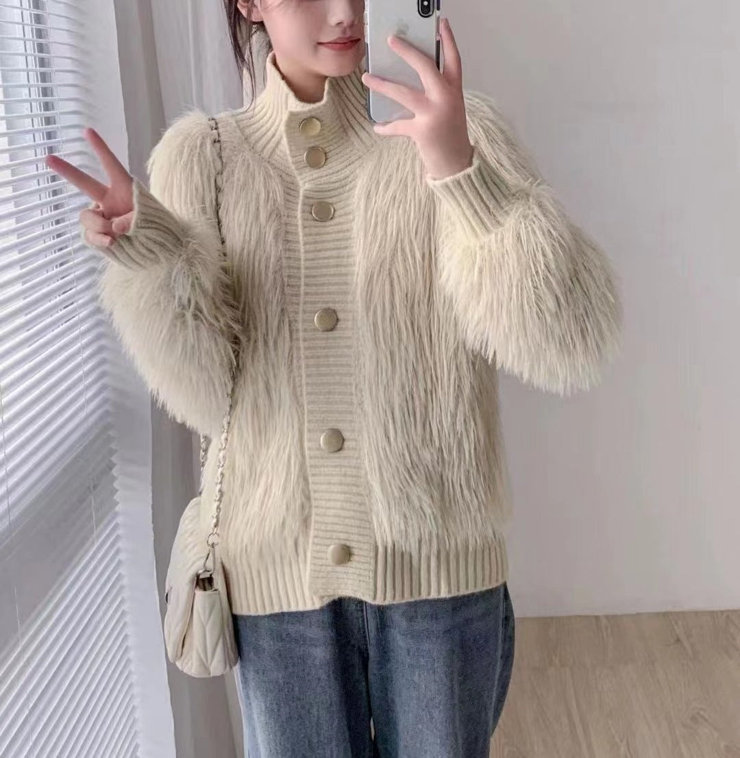 Women's Fashion Stand Collar Outerwear Cardigan Jacket