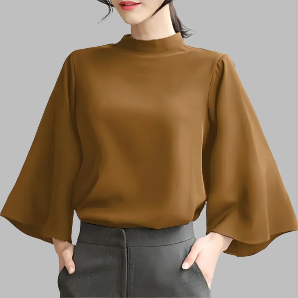 Spring And Summer Stand-up Collar Puff Sleeve Casual Shirt