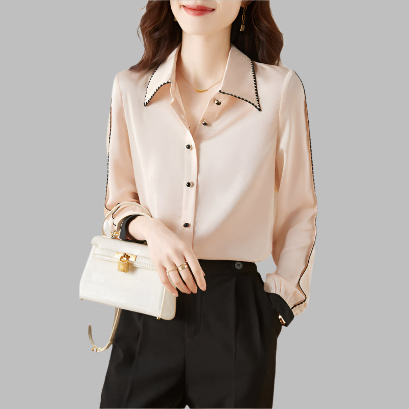 Satin Lapel Shirt Top For Women