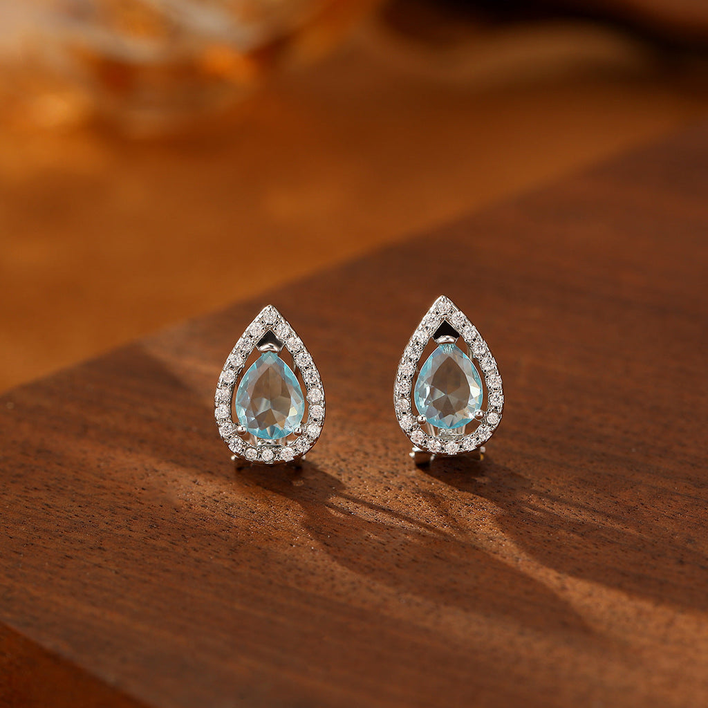 Geometric Water Drop Sea Blue Zircon Ear Studs
