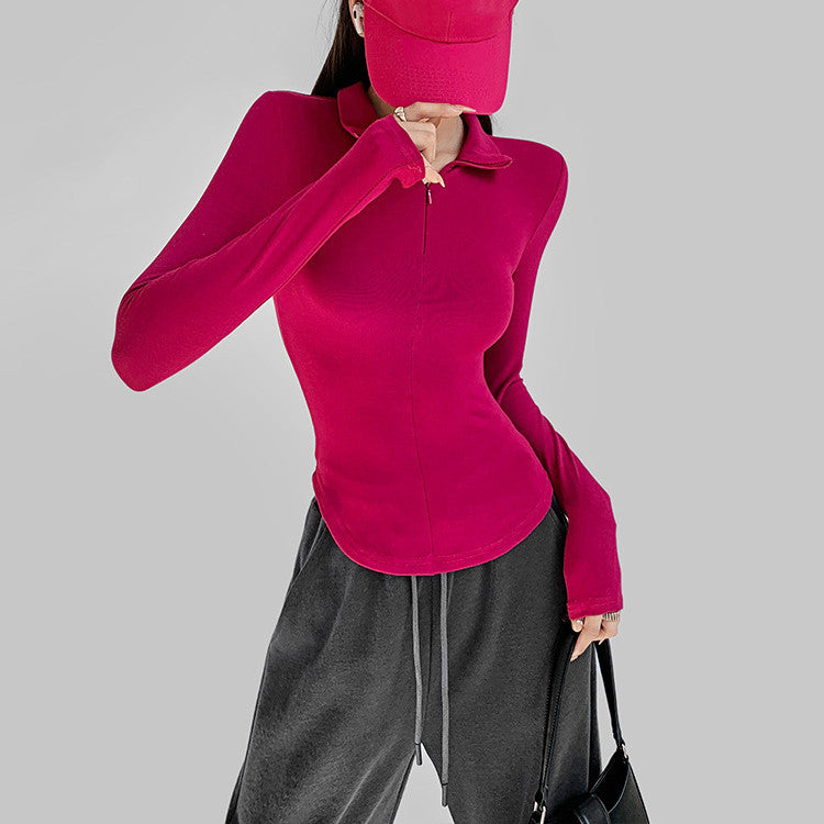 Women's Fashionable All-match Stretch Tight Lapel Long Sleeve