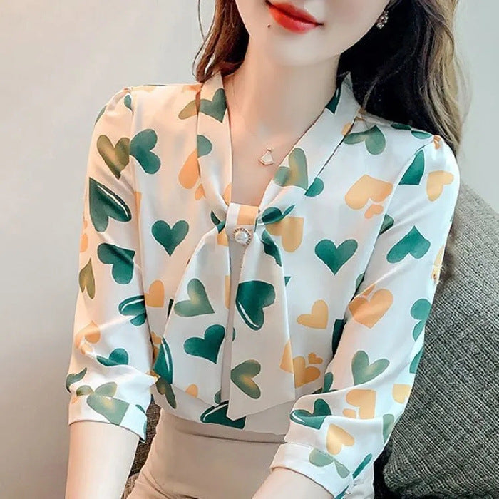 Three-quarter Sleeve Printed Chiffon Shirt Design Sense