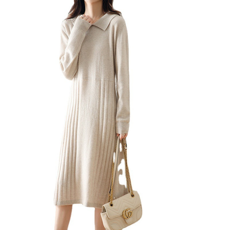 Wool Knitted Dress Fashion Strip Versatile Dress