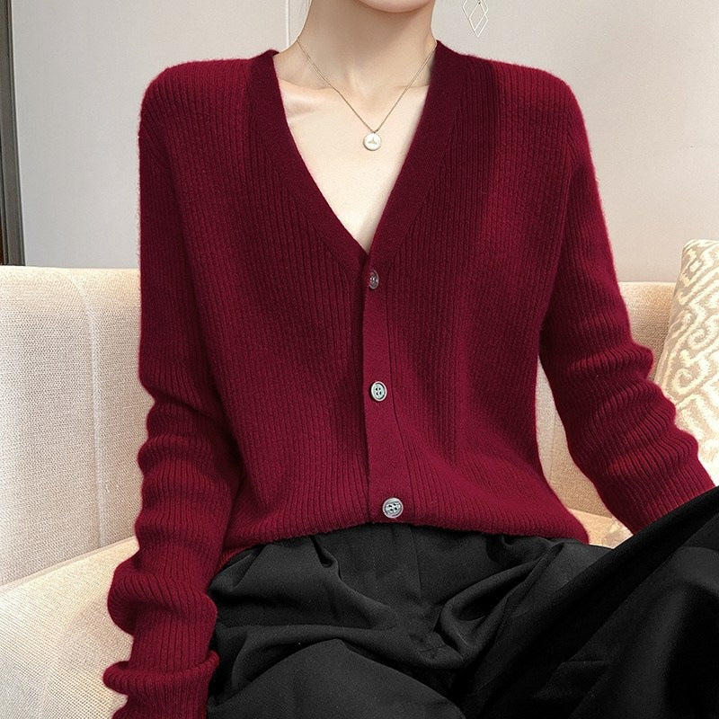 New V-neck Thick Knitted Cardigan Jacket Women