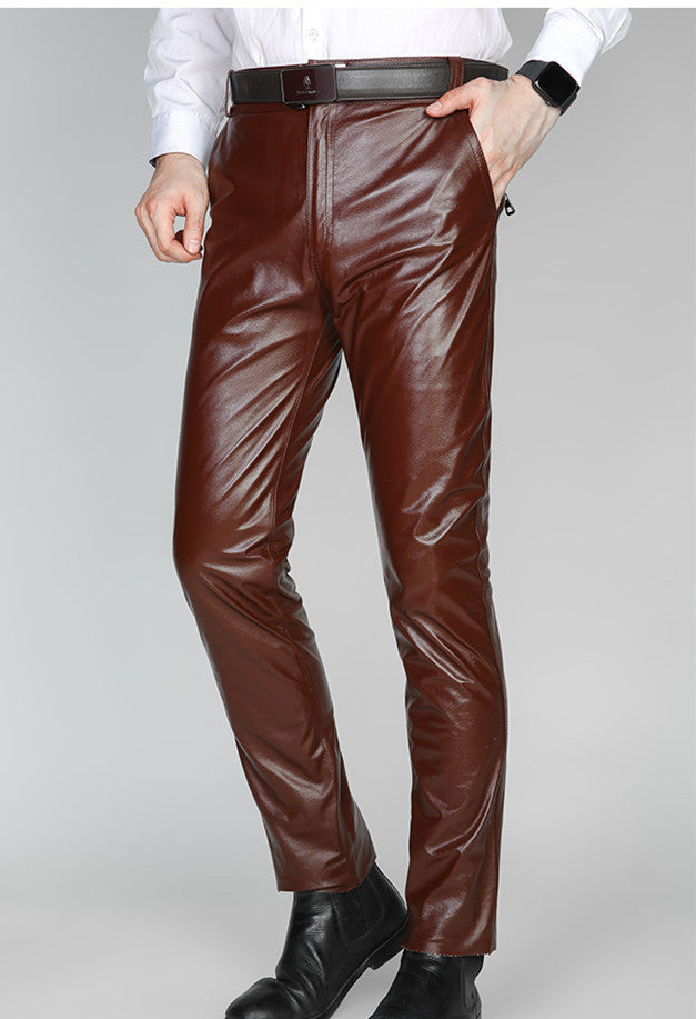 Genuine Leather Men's First Layer Slim Motorcycle Pants