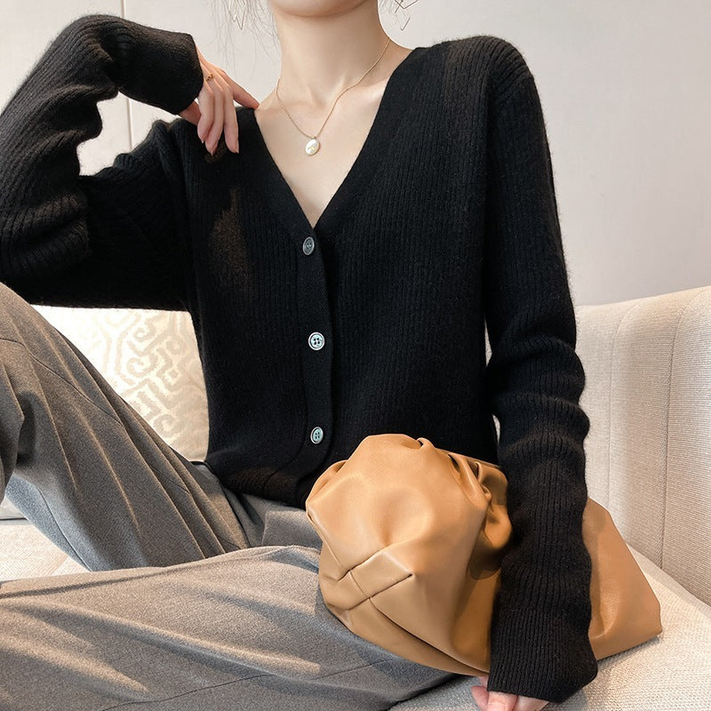 New V-neck Thick Knitted Cardigan Jacket Women