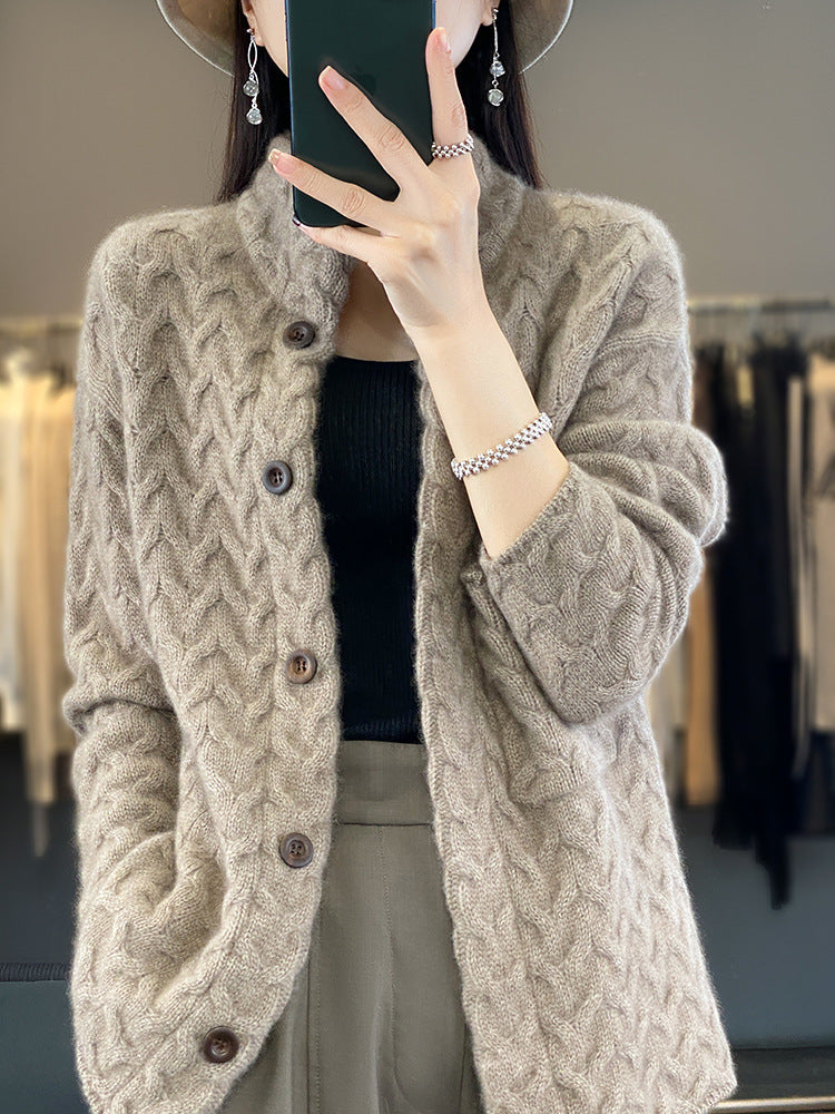 Women's Knitted Cardigan Thickened Twist