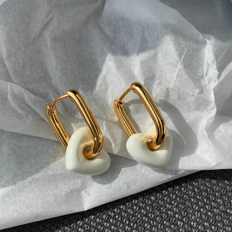 Titanium Steel Vintage Dripping Oil Red Love Heart Earrings Women