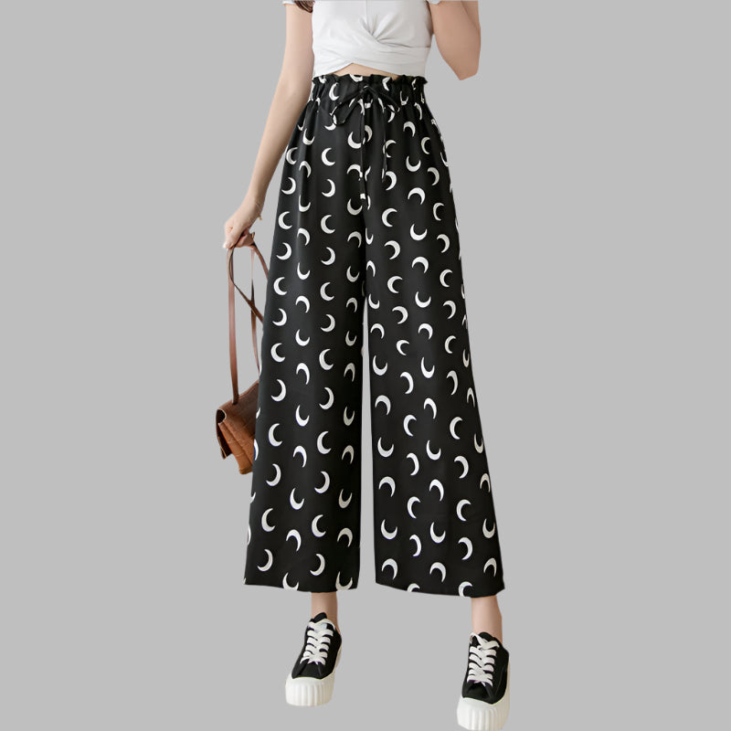Wide-leg Pants Women's Plaid Polka-dot Nine-point High-waisted Straight Slim Loose Thin Casual Pants