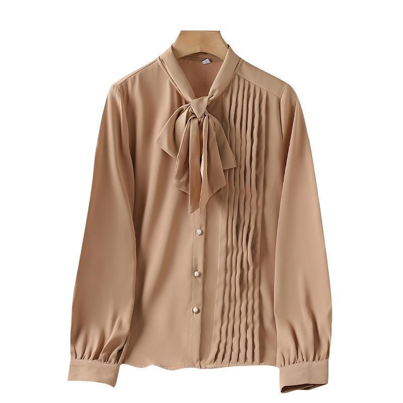 Light Brown Lacing Chiffon Long Sleeve Shirt For Women