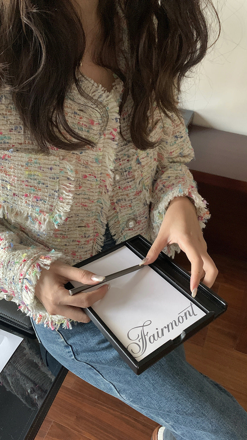 Women's Tweed Knitting Tassel Coat