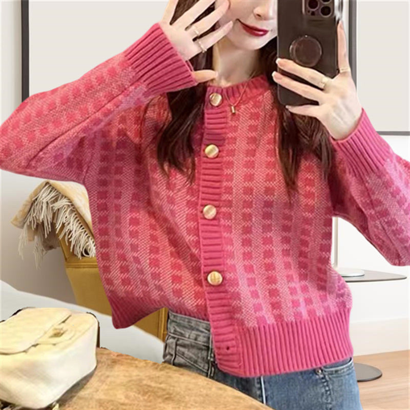 Women's Plaid Loose Knitwear Sweater Coat