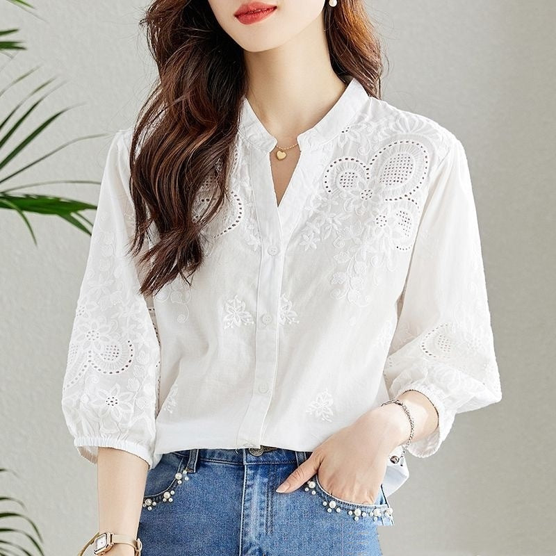 Sweet Temperament Top Urban Style Versatile Embroidery Shirt