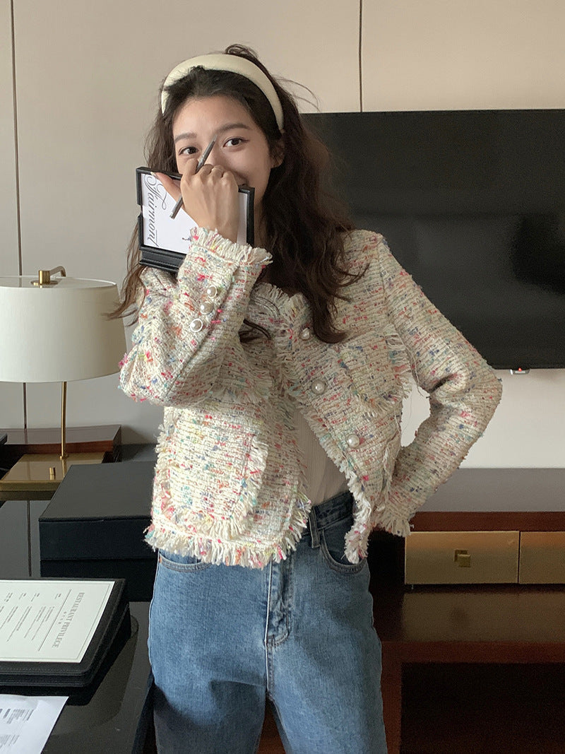 Women's Tweed Knitting Tassel Coat