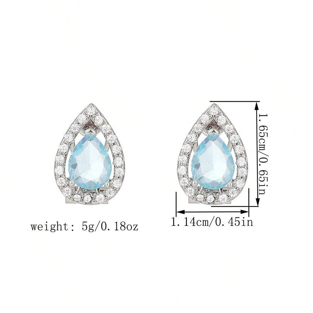 Geometric Water Drop Sea Blue Zircon Ear Studs