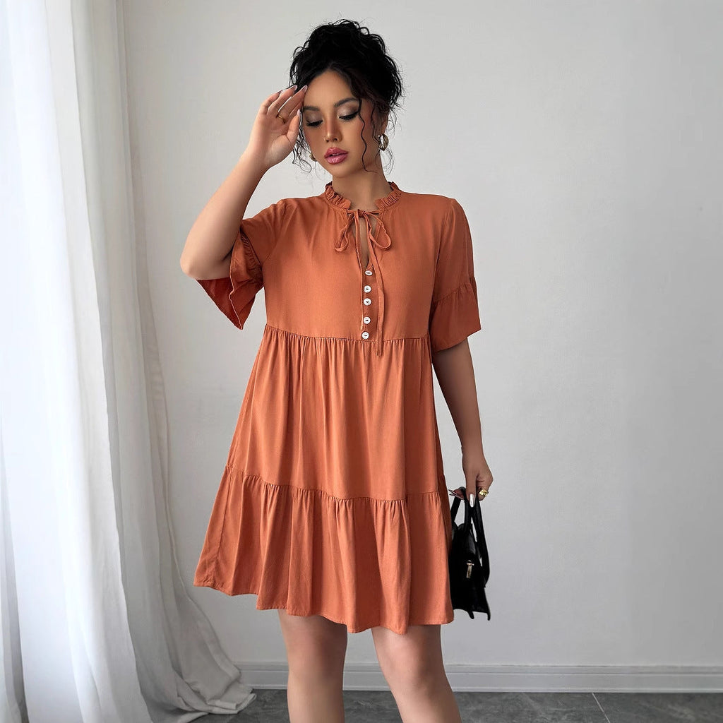High-grade Simple Style Lace-up Solid Color Dress Women