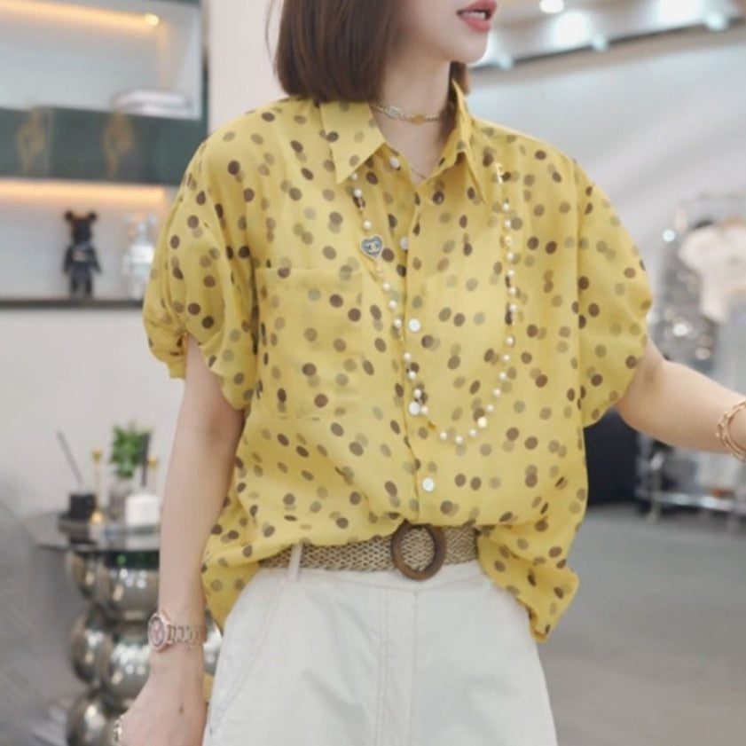 Chiffon Shirt Women's Short Sleeve Summer Stylish Loose Plus Size