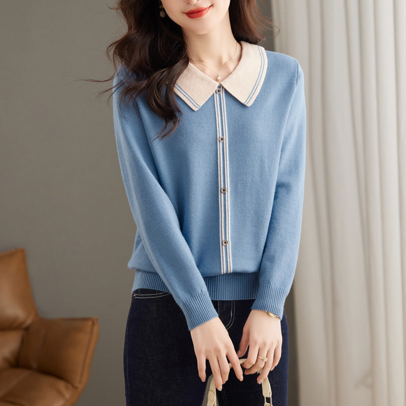 Women's Fashion Color Contrast Slimming Sweater