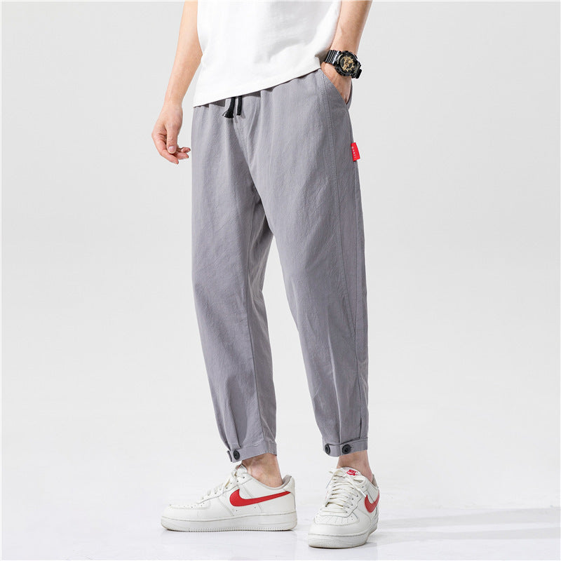 Men's Straight Casual Loose Cotton And Linen Cropped Pants