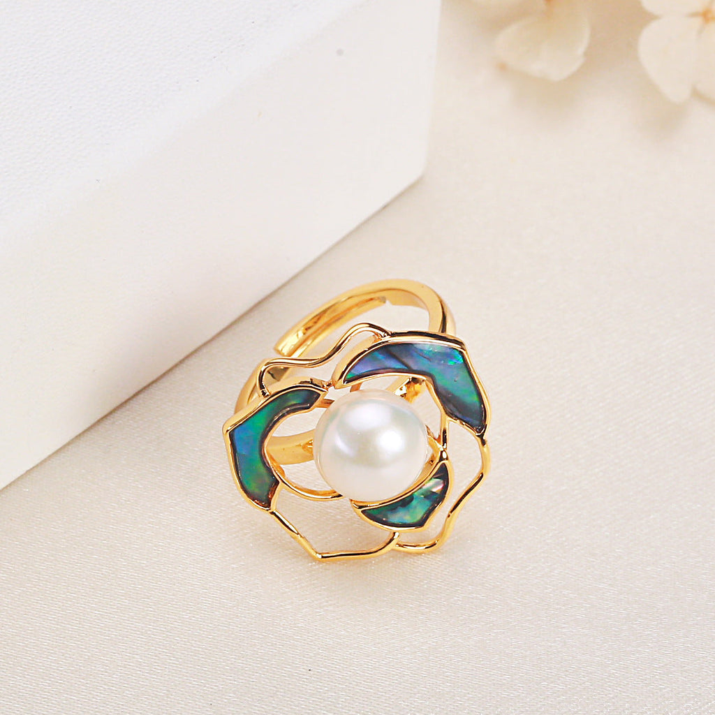 Pearl Camellia Ring Women's Light Luxury Design