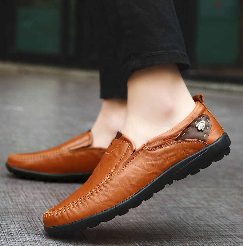 Fashion Peas Shoes Men's Casual Leather Shoes Lazy Shoes With Real Cowhide