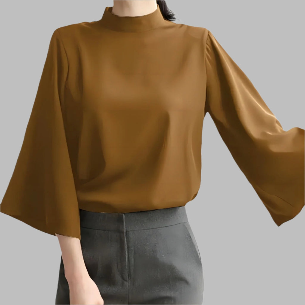 Spring And Summer Stand-up Collar Puff Sleeve Casual Shirt