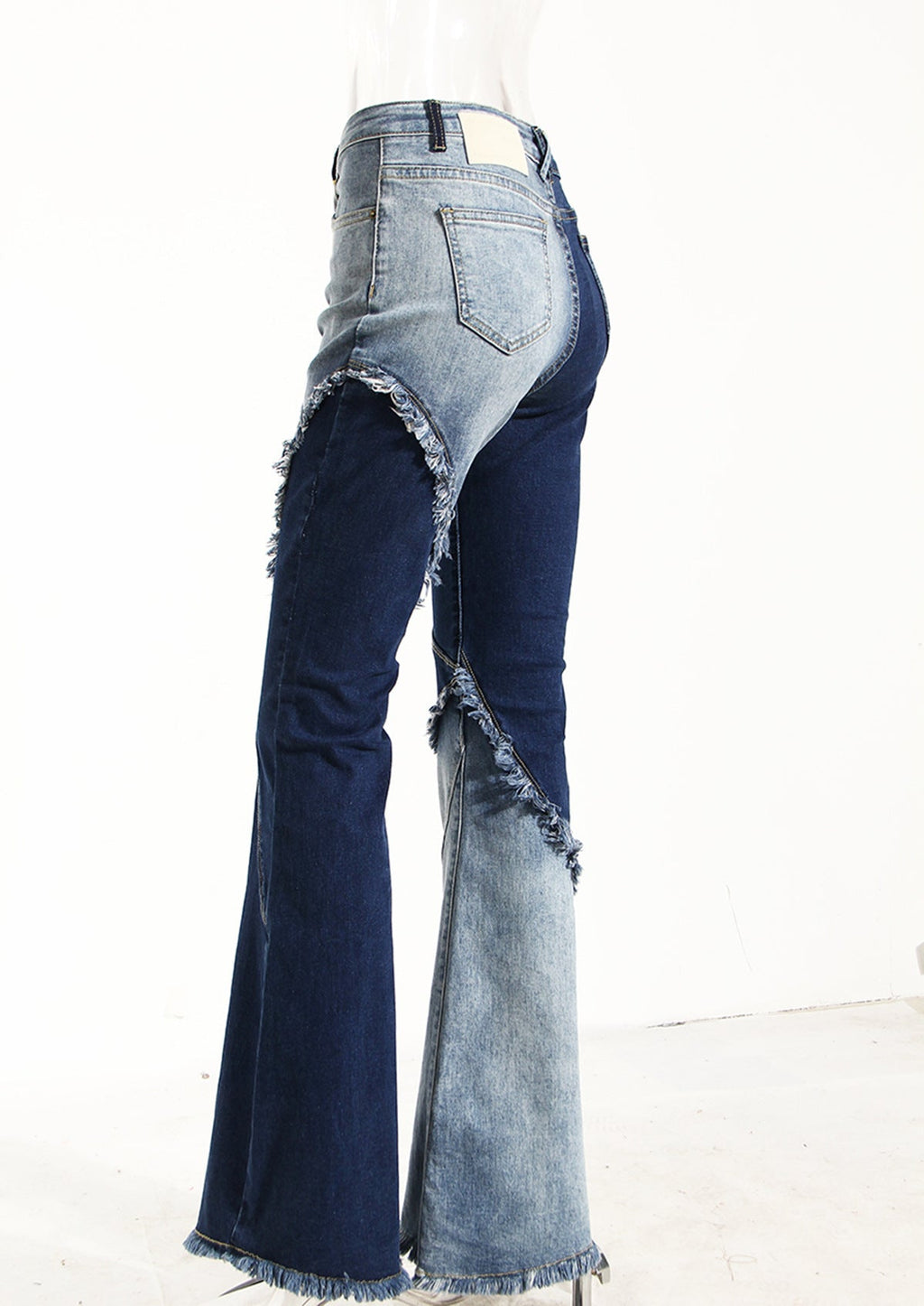Geometric Raw Edge Jeans With High Waistline And Slimming Effect