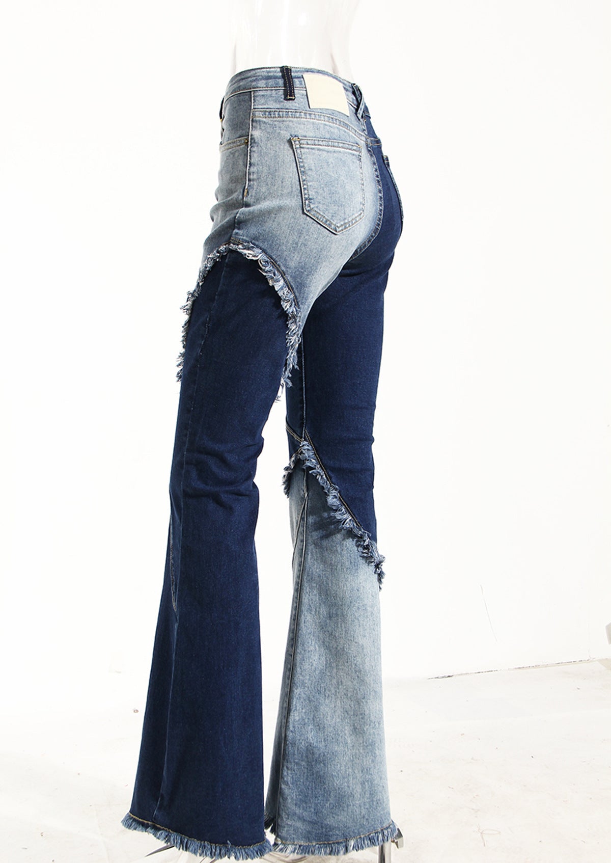 Geometric Raw Edge Jeans With High Waistline And Slimming Effect