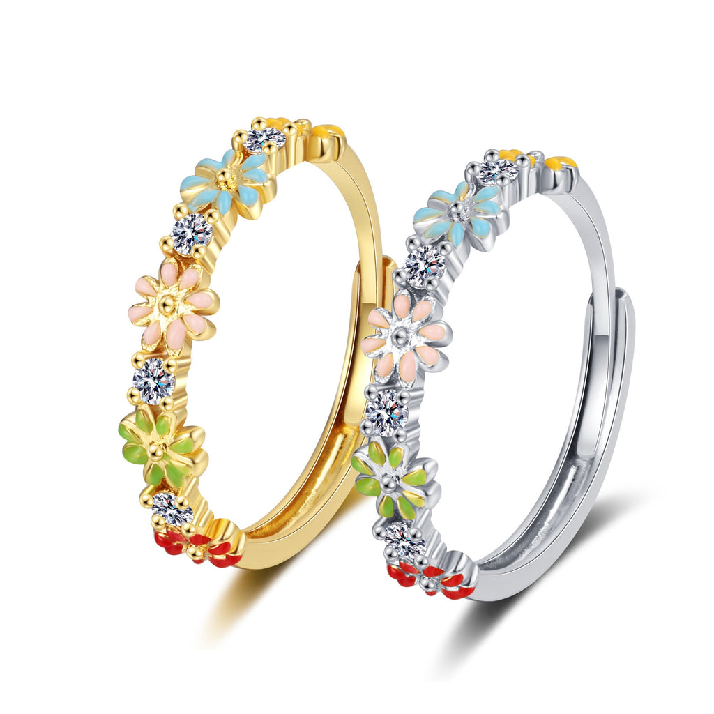 Korean Style Elegant Micro Inlaid Zircon Flower Ring